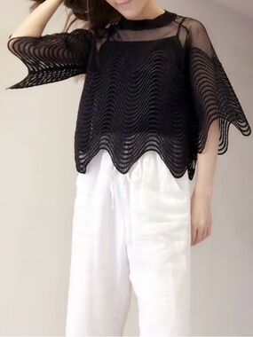 Gracia Modern Abstract Minimalist Mesh Sheer Blouse
